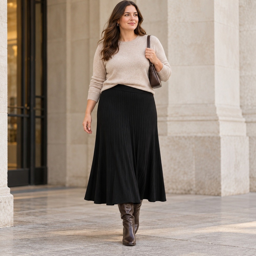 Banana Republic Black Merino Pleated Knit Midi Skirt XL Tall 755356-01